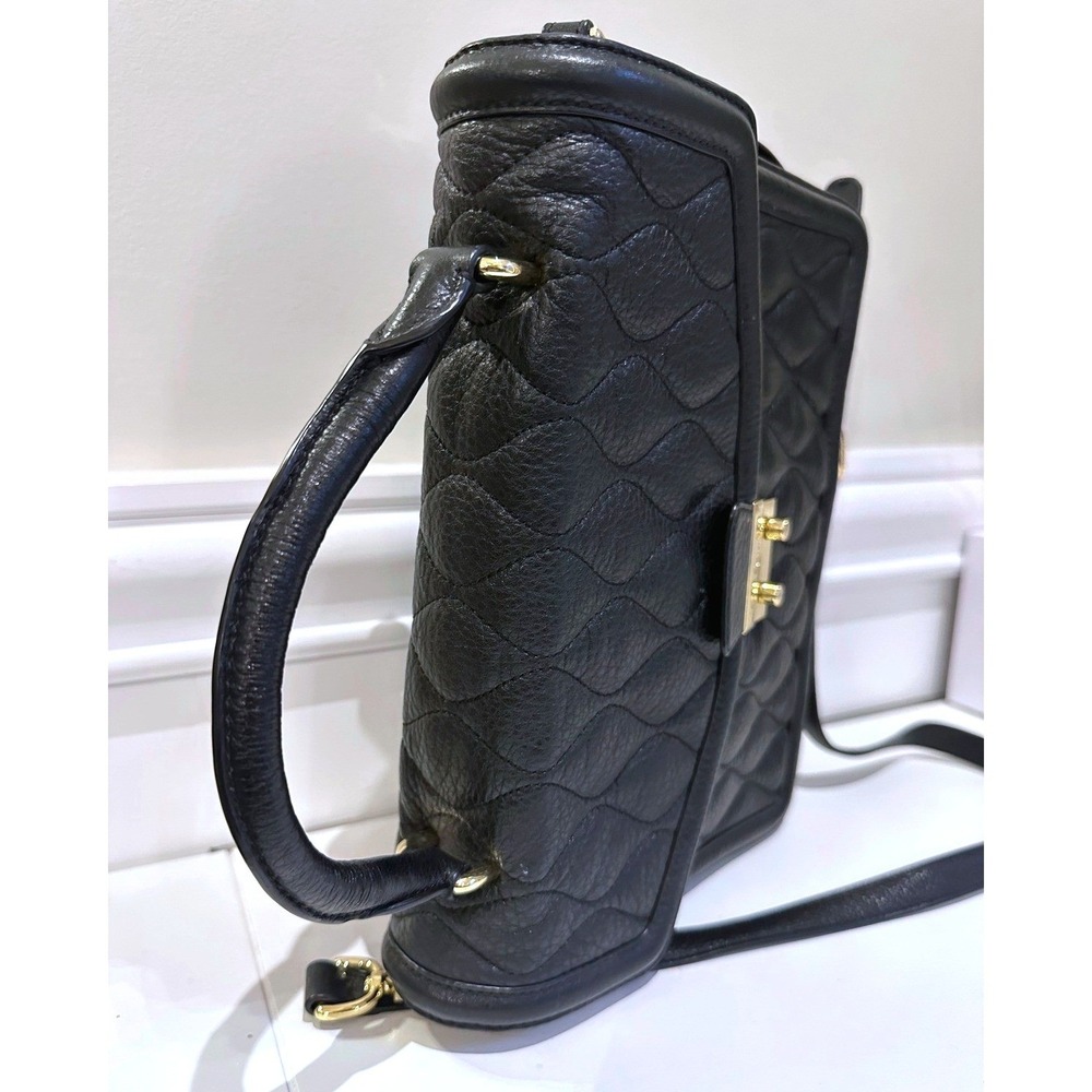 Vera Bradley Black Quilted Leather Satchel Crossbody Bag Gold Hardware Purse EUC - Picture 15 of 16